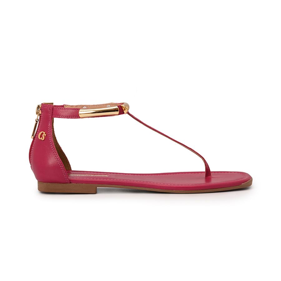 Fuchsia Pink Flat Sandal Leather with Metal Details