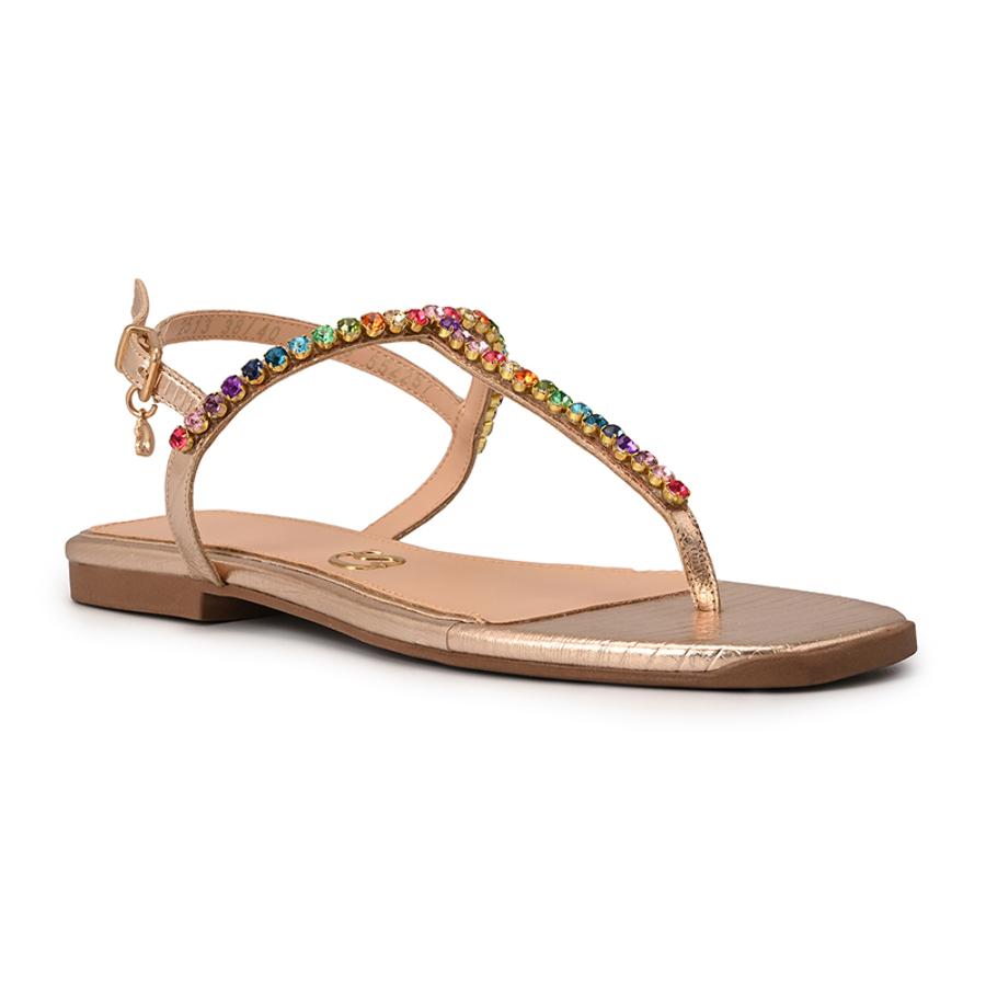 Golden Flat Sandal with Crystals