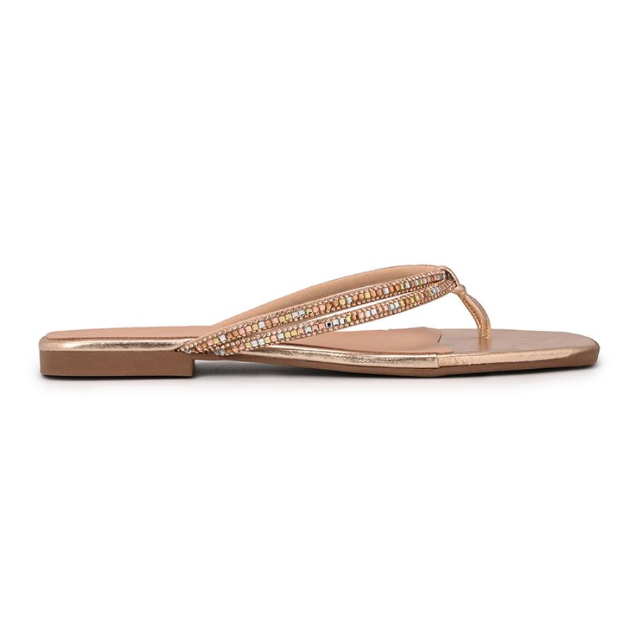 Golden Flat Sandals with Crystal Straps