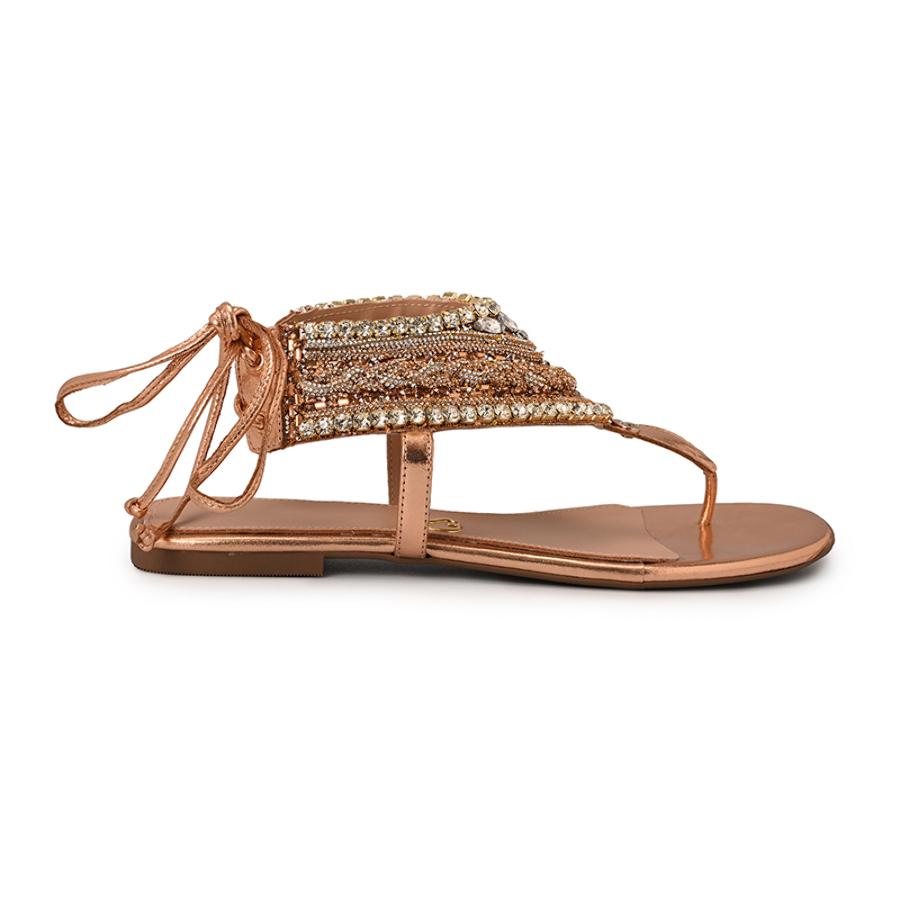 Flat Sandal Rose Gold with Handcrafted Beaded Embroidery