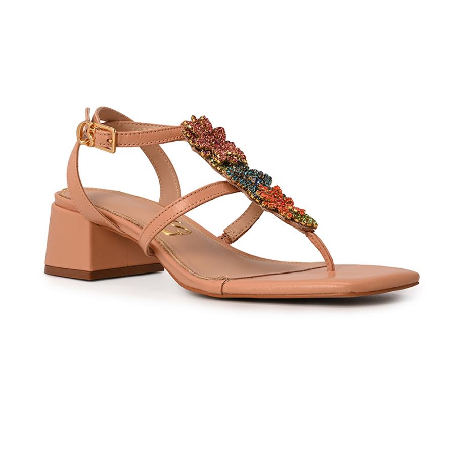 Coconut Block Heel Sandal with Crystal Ornament