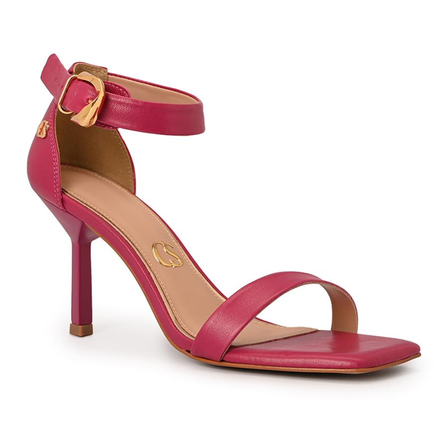 Fuchsia Pink Geometric Heel Sandal