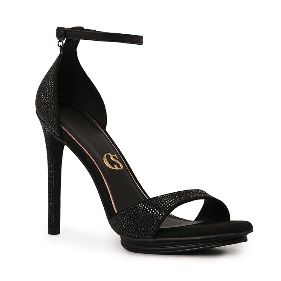 Black Platform Sandal with Crystals