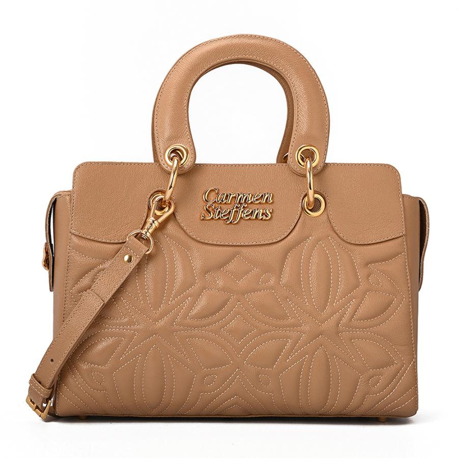Beige Camel Leather Bag with Quilting