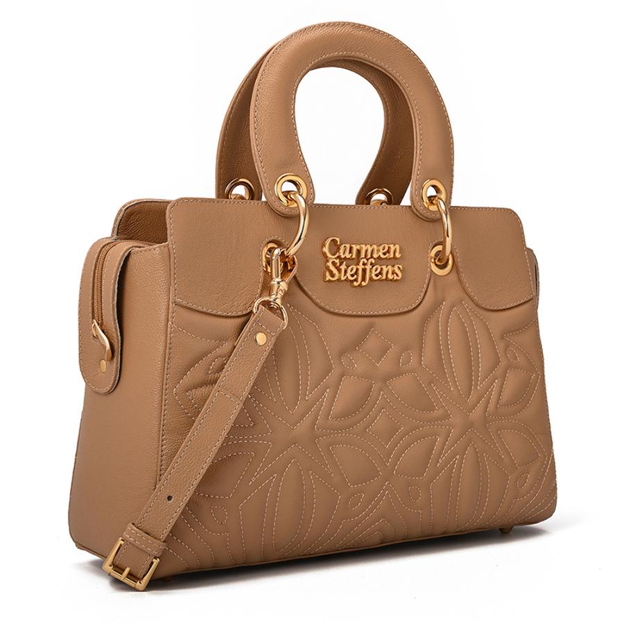 Beige Camel Leather Bag with Quilting
