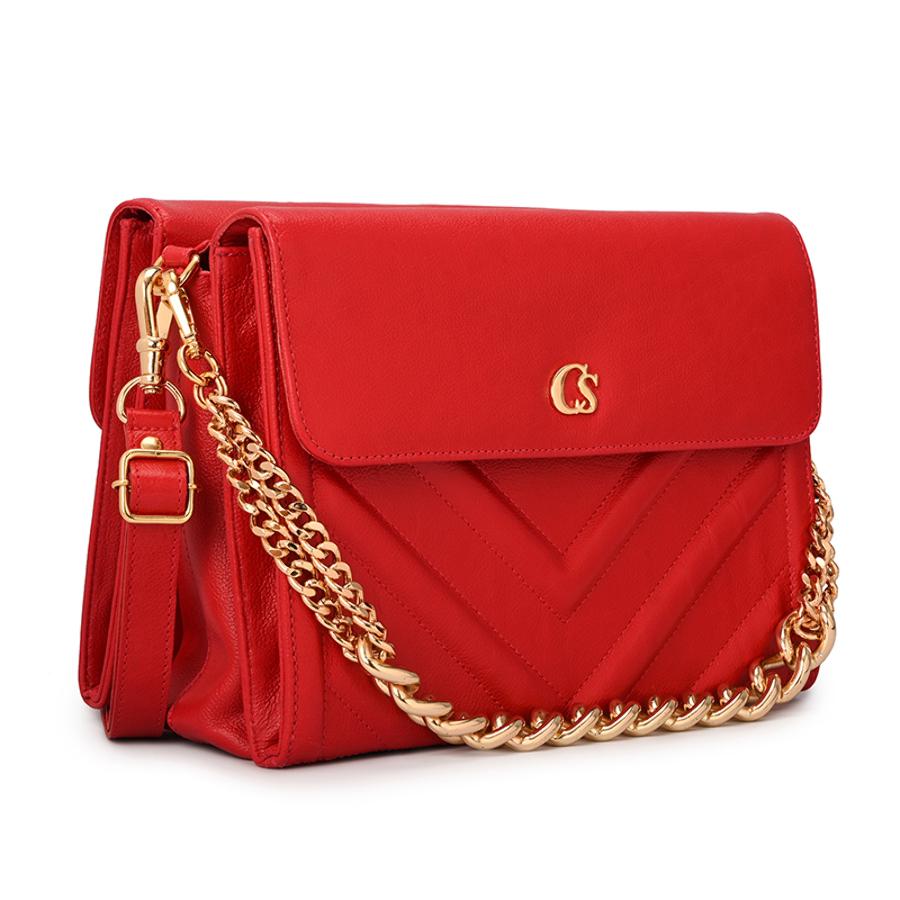 Red Ruby Quilted Bag with Chain Strap