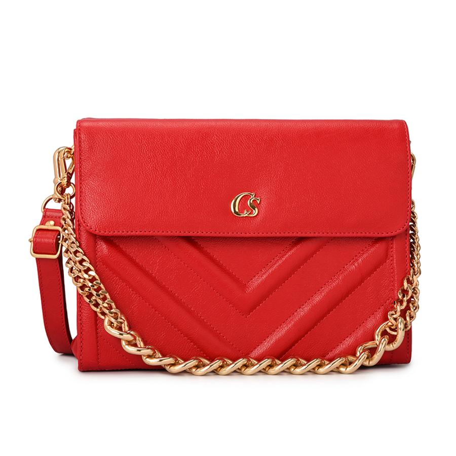 Red Ruby Quilted Bag with Chain Strap