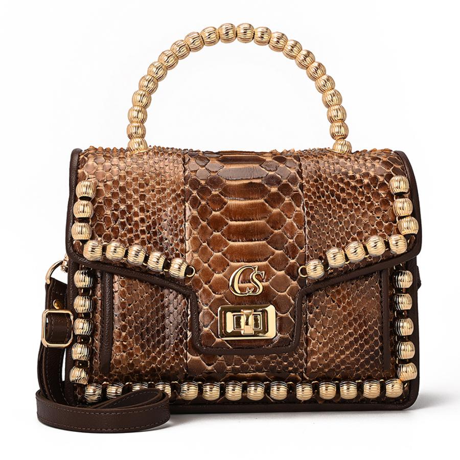 Crossbody Handbag in Coffee Brown Python
