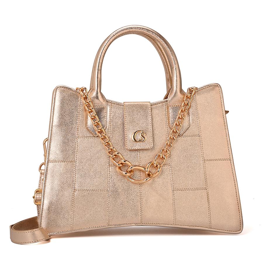 Structured Gold Bag with Chain