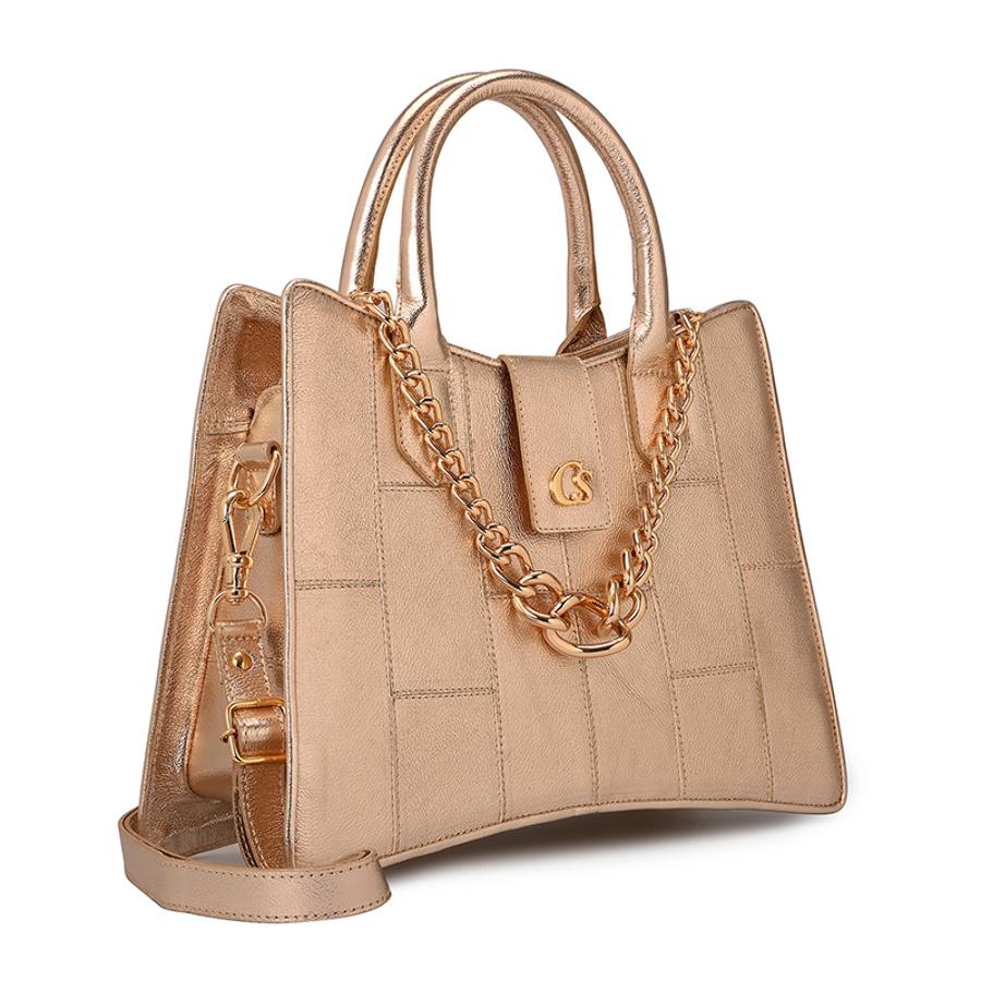 Structured Gold Bag with Chain
