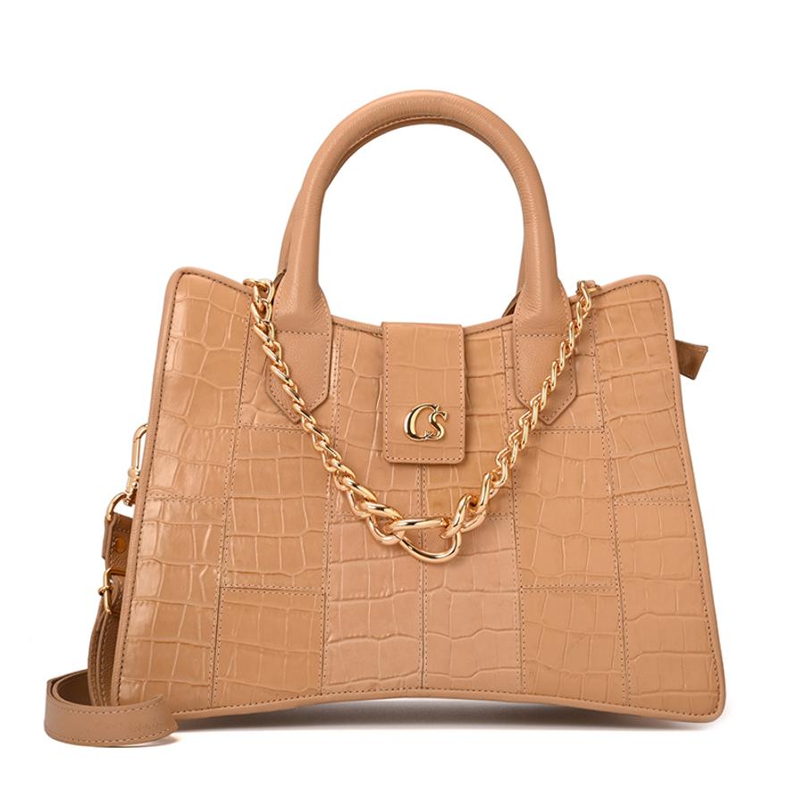 Structured Leather Bag with Chain