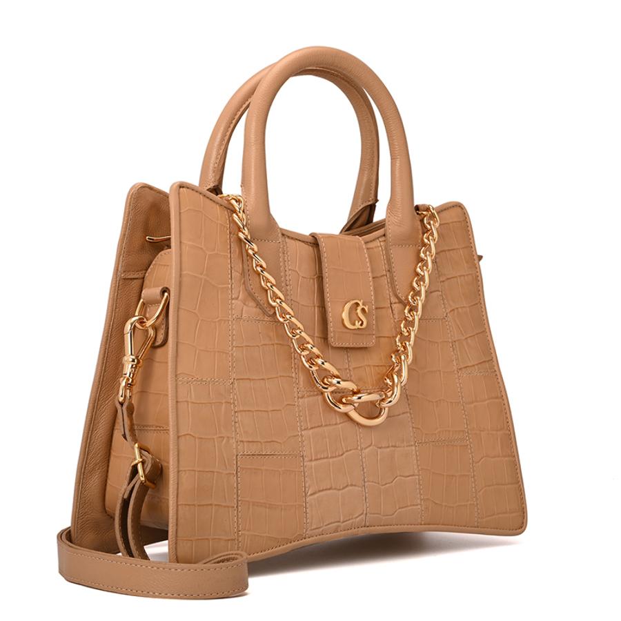 Structured Leather Bag with Chain