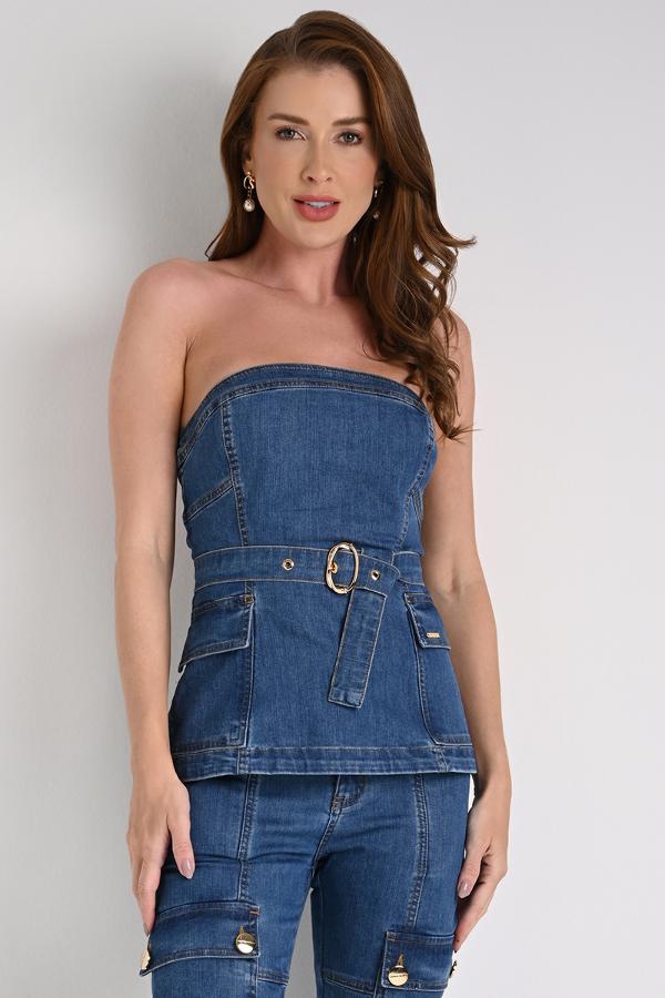 DENIM STRAPLESS TOP