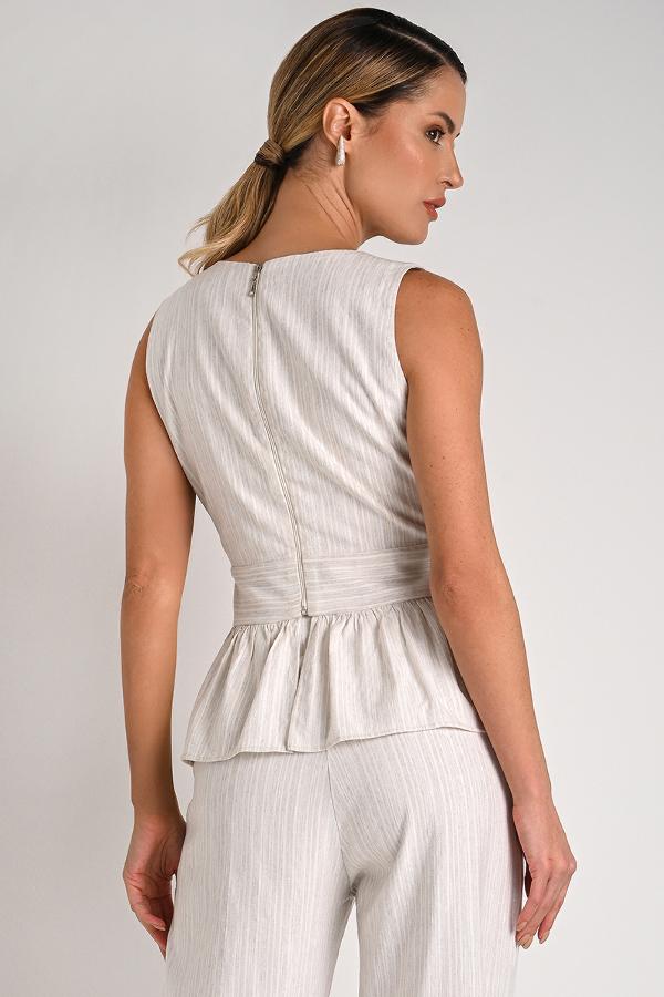 PEPLUM BLOUSE WITH CROSSOVER NECKLINE