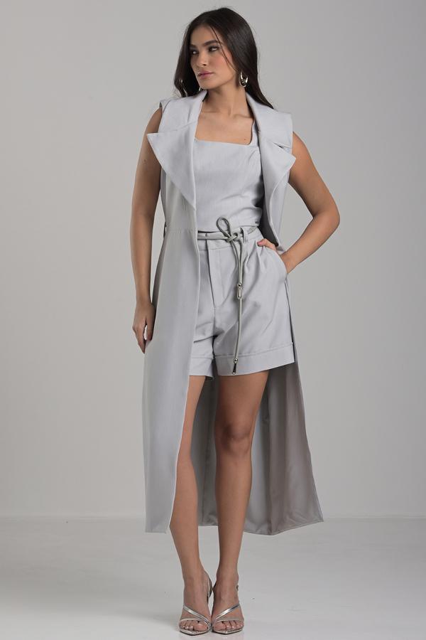 Maxi Vest with Natural Leather Belt