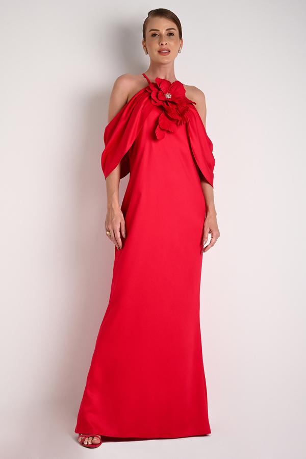 LONG DRESS WITH FLOWER APPLIQUE