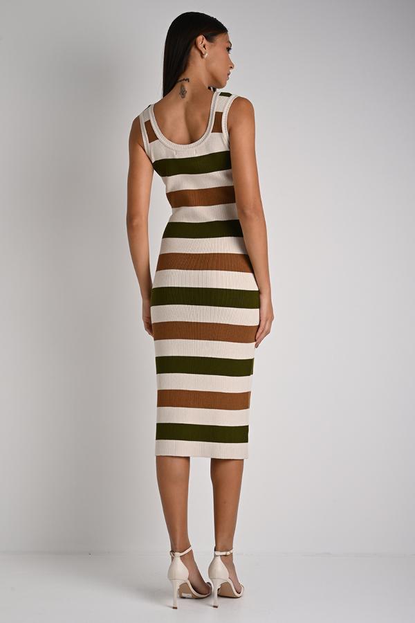 STRIPED MIDI DRESS