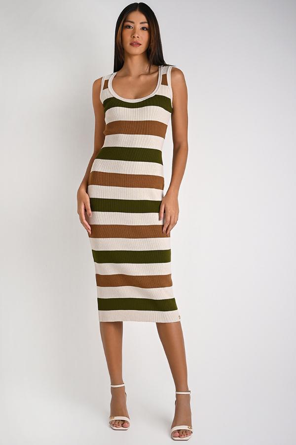 STRIPED MIDI DRESS