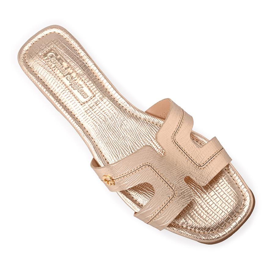 Gold Flat Sandal with H Straps