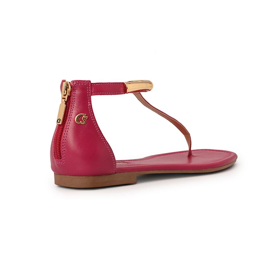 Fuchsia Pink Flat Sandal Leather with Metal Details
