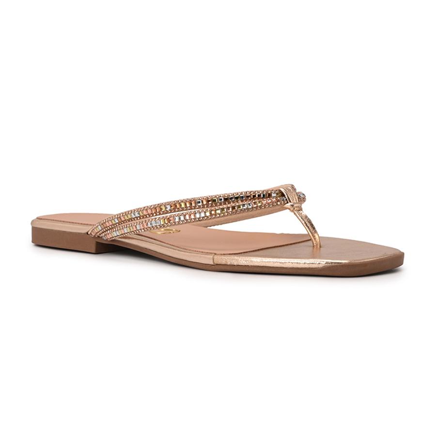 Golden Flat Sandals with Crystal Straps