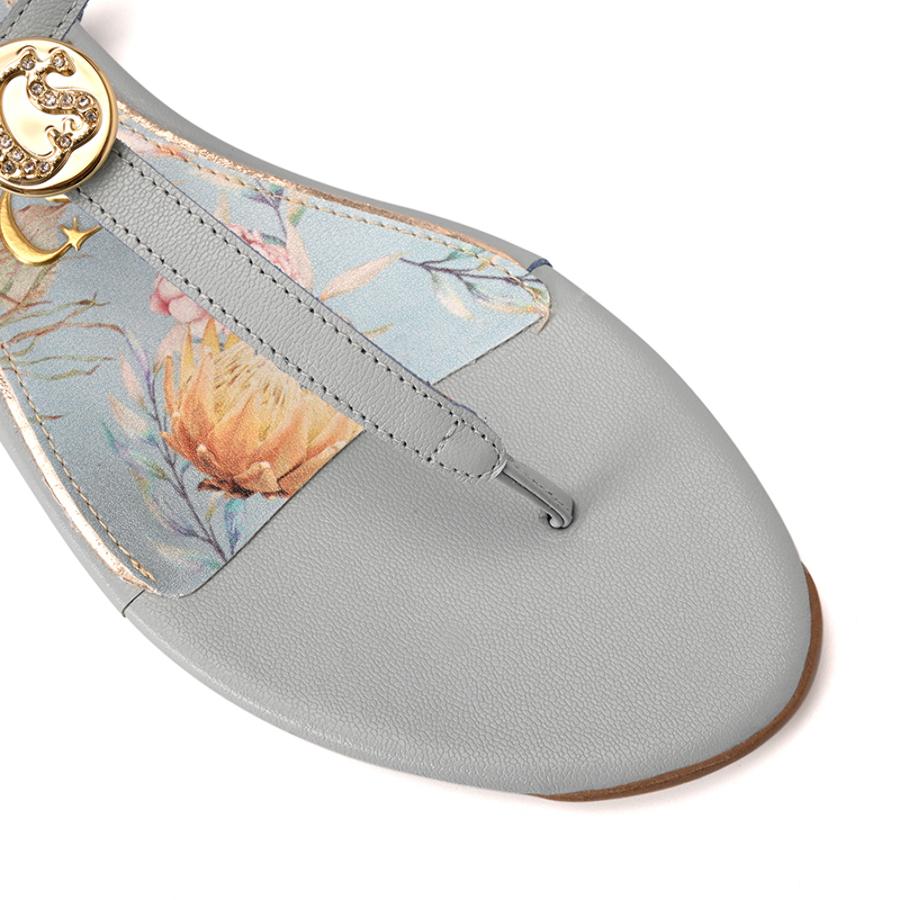Flat Sandal with Floral Print Straps