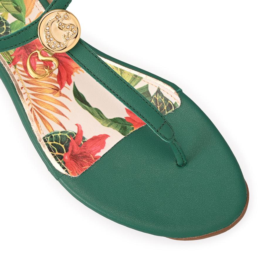 Flat Sandal Eucalyptus Green Straps Floral Print