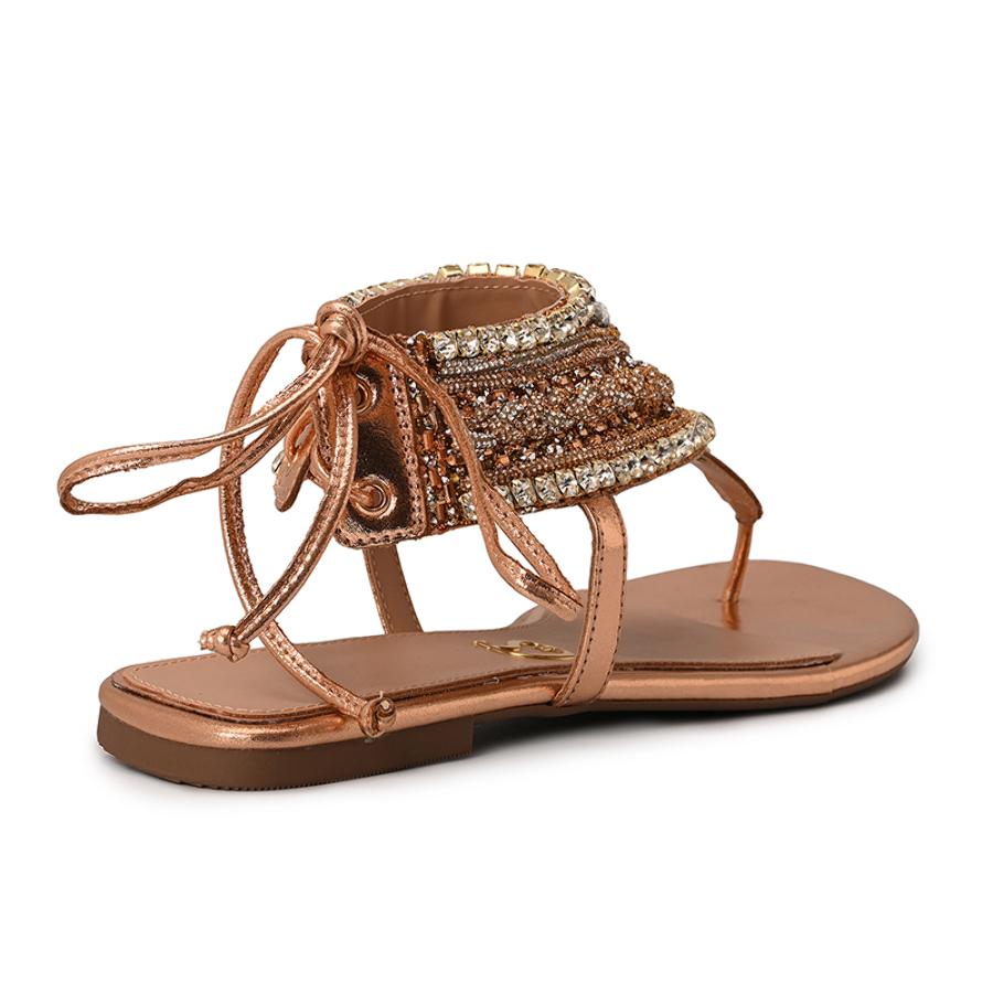 Flat Sandal Rose Gold with Handcrafted Beaded Embroidery