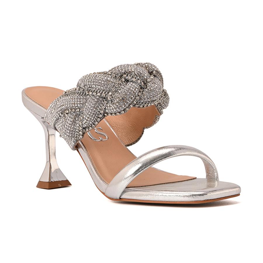 Silver Crystal Embellished Mule