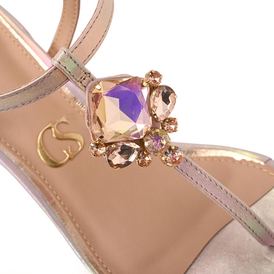 Thin Strap Block Heel Holographic Sandal