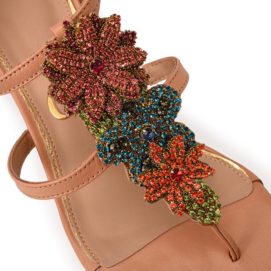 Coconut Block Heel Sandal with Crystal Ornament
