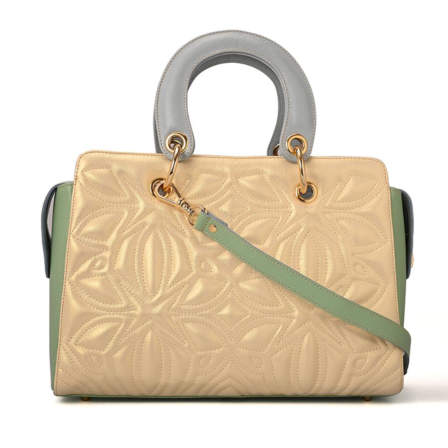 Yellow Pearl Leather Bag with Quilting