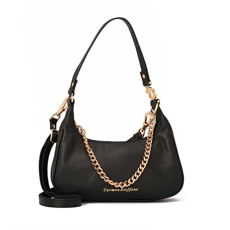 Black Half-Moon Leather Bag with Chain