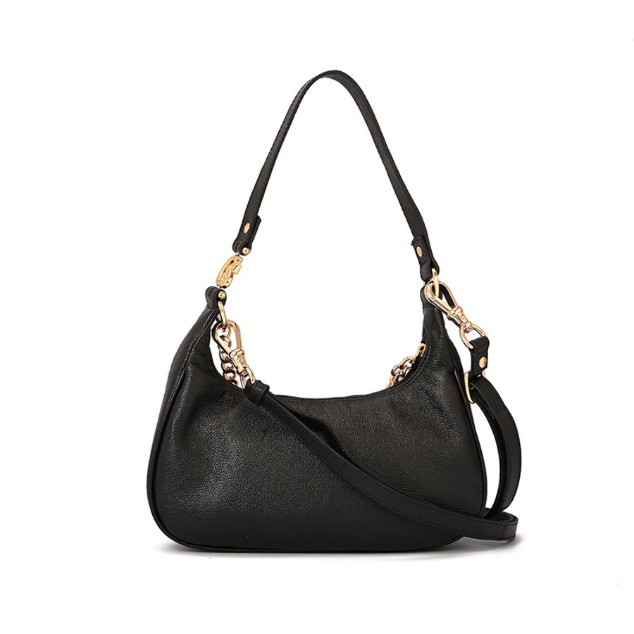 Black Half-Moon Leather Bag with Chain