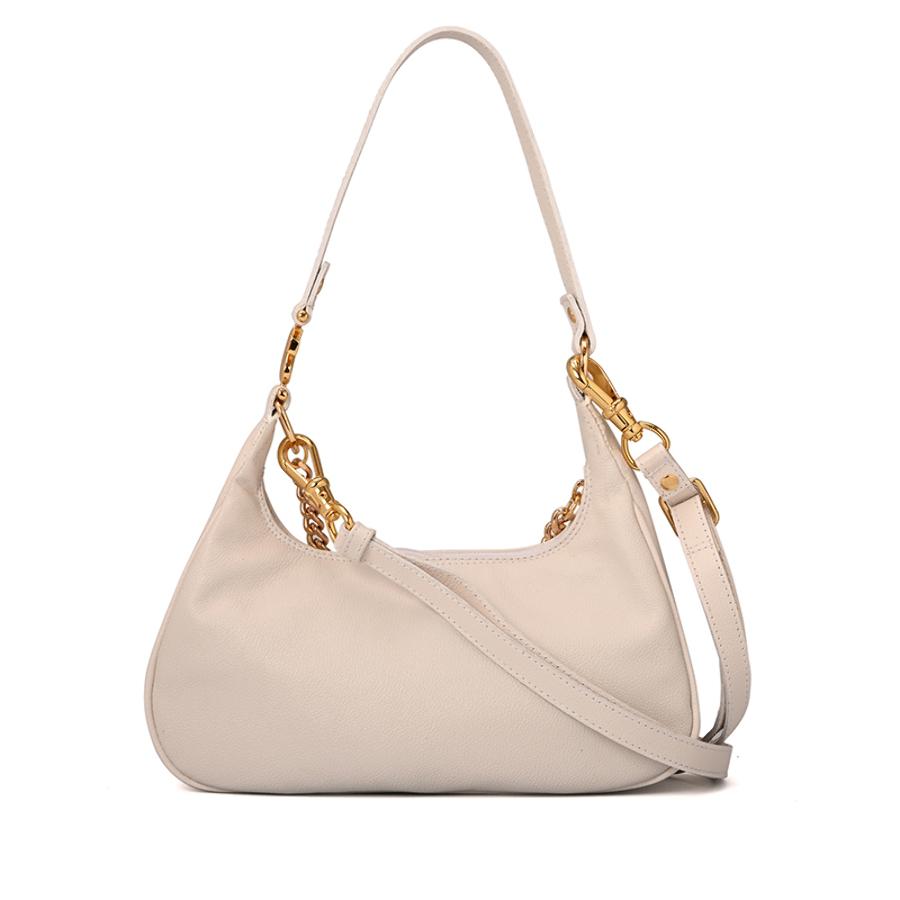 White Bianco Half-Moon Leather Bag with Chain