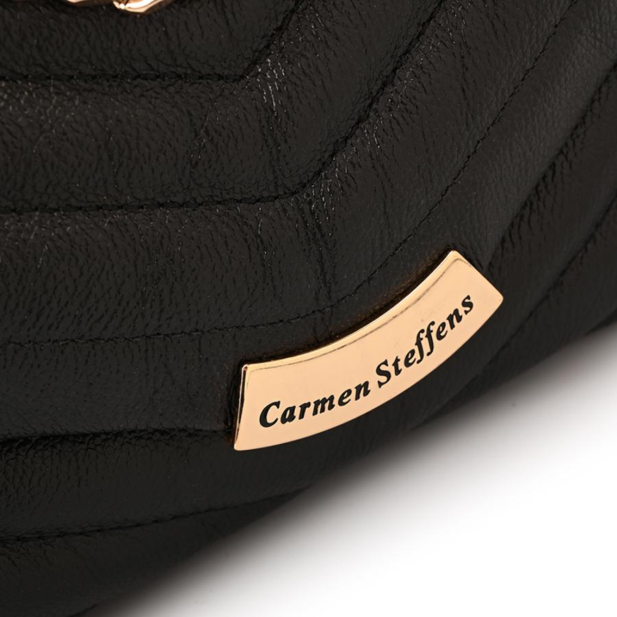 Black Quilted Leather Bag with Metal Application