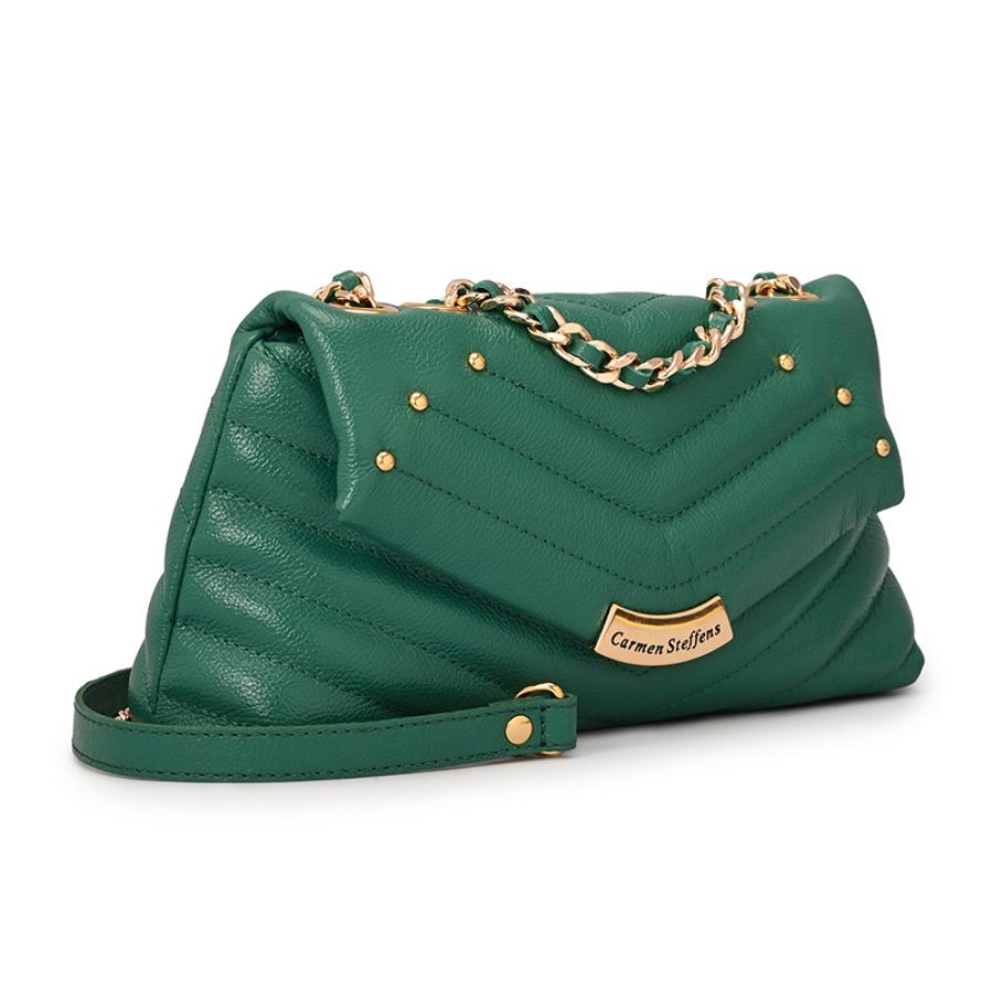 Eucalyptus Green Quilted Leather Bag with Metal Application
