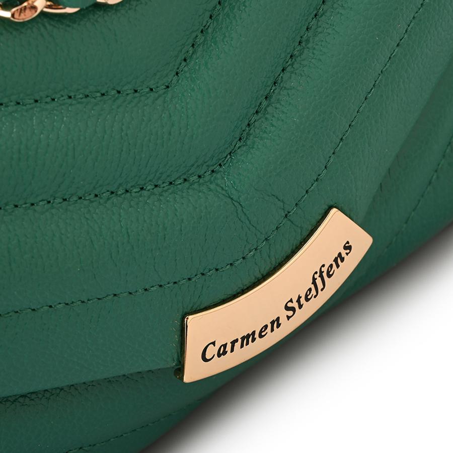 Eucalyptus Green Quilted Leather Bag with Metal Application