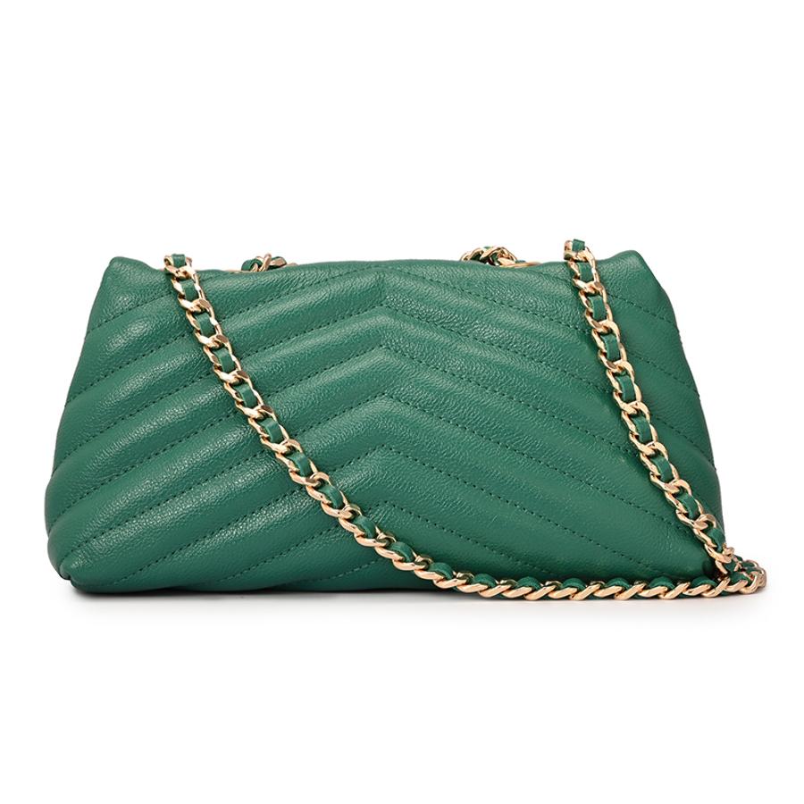 Eucalyptus Green Quilted Leather Bag with Metal Application