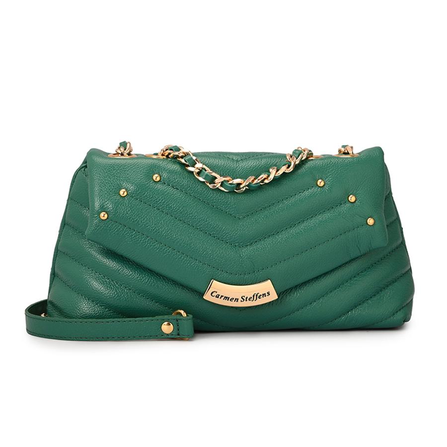 Eucalyptus Green Quilted Leather Bag with Metal Application