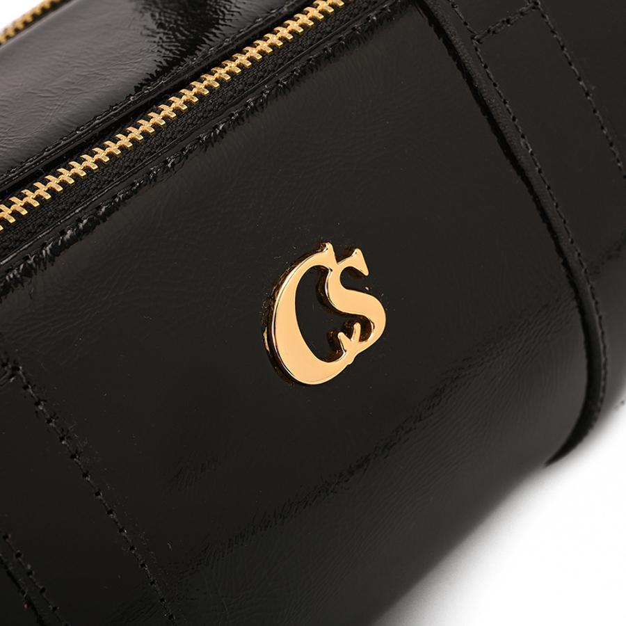 Cylindrical Black Leather Bag