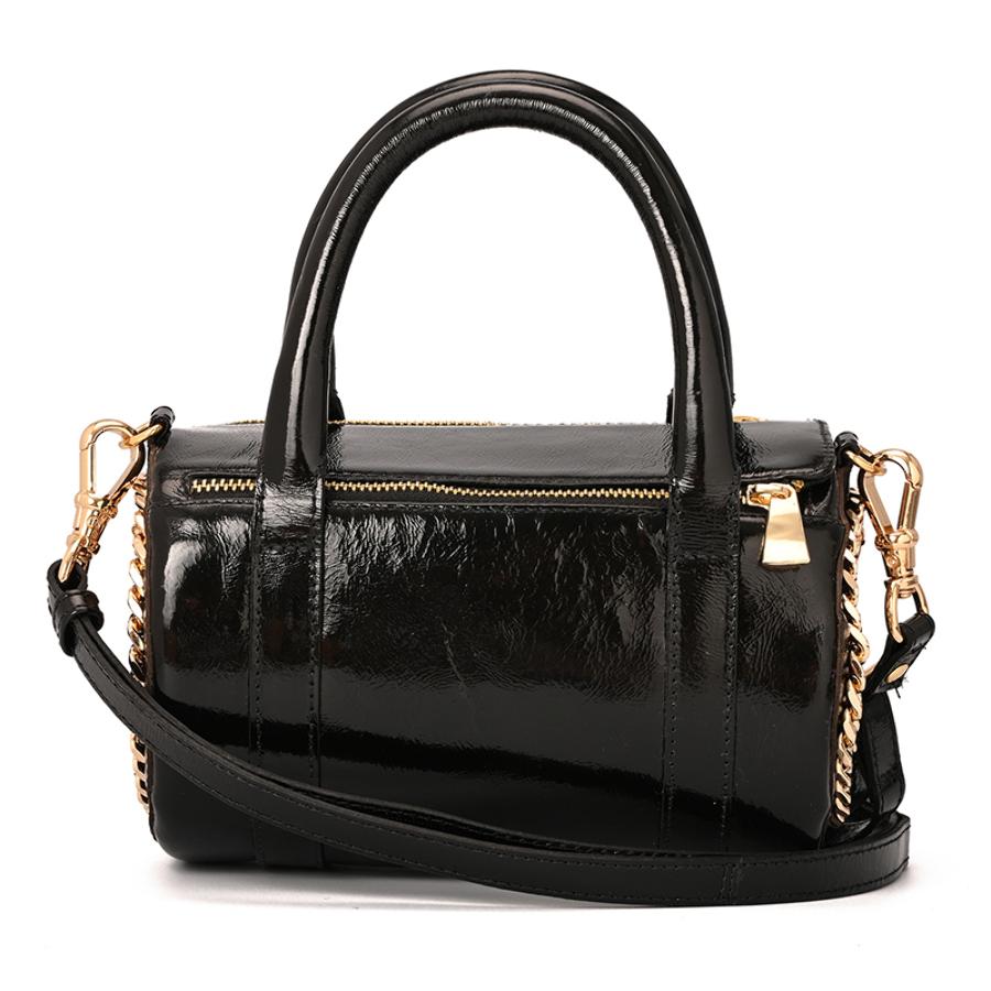 Cylindrical Black Leather Bag