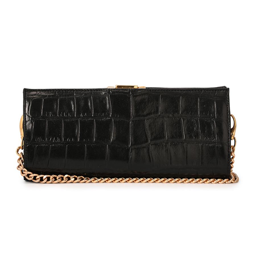 Black Croco Leather Crossbody Bag