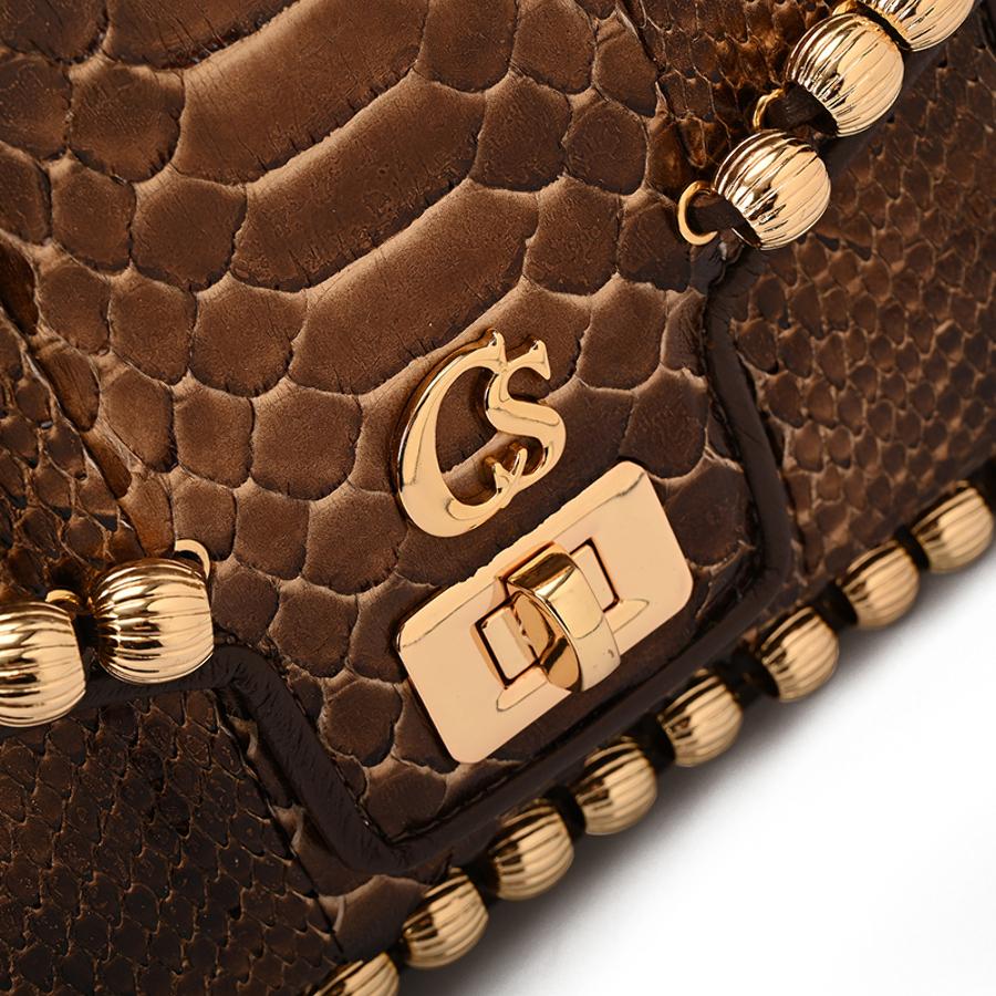 Crossbody Handbag in Coffee Brown Python