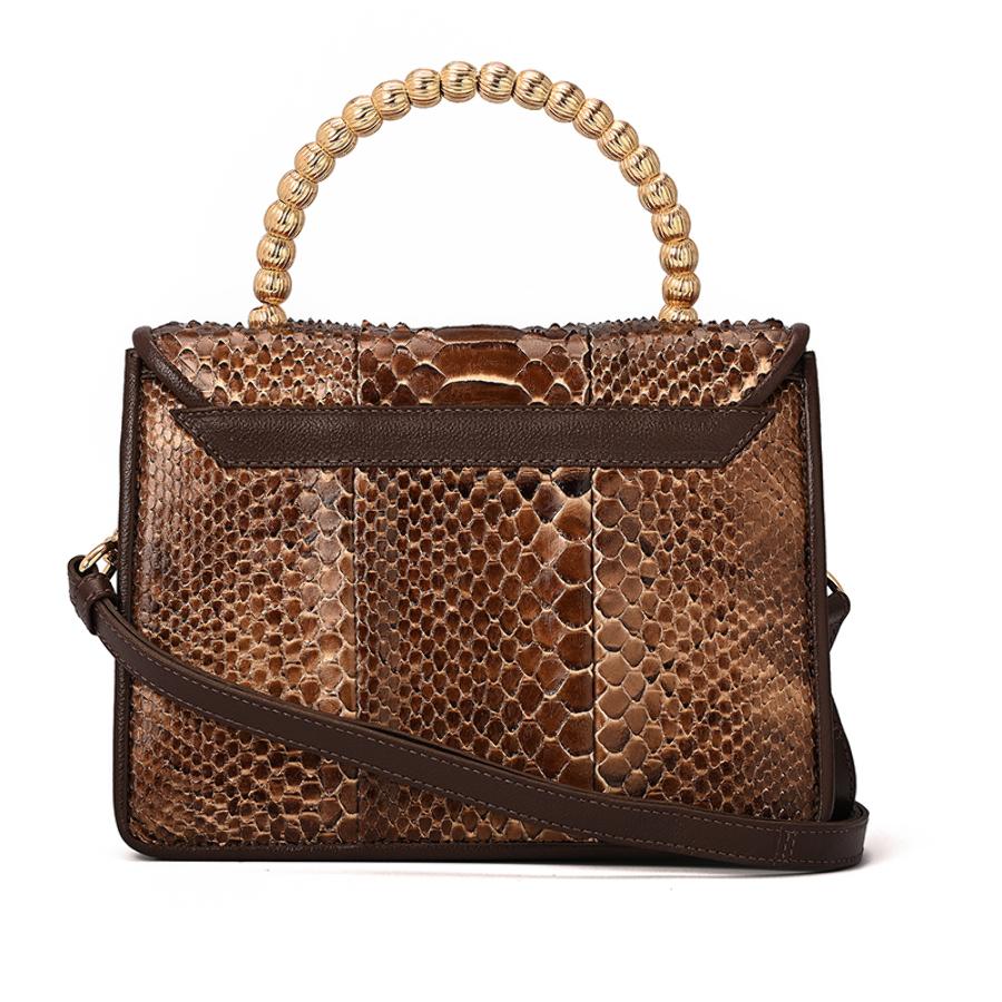 Crossbody Handbag in Coffee Brown Python