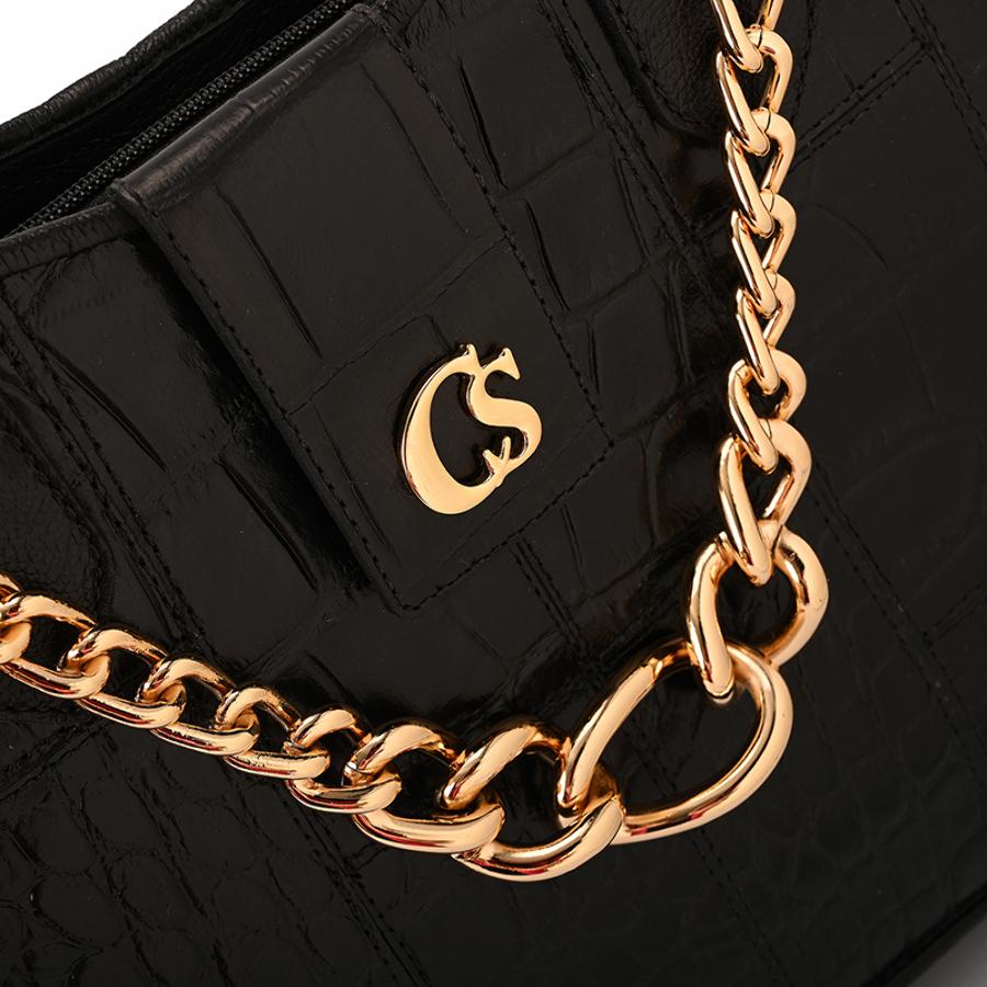 Black Structured Bag with Chain