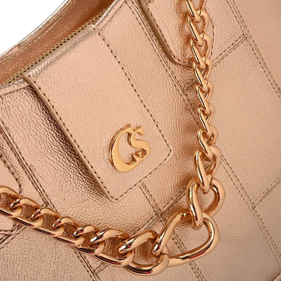 Structured Gold Bag with Chain