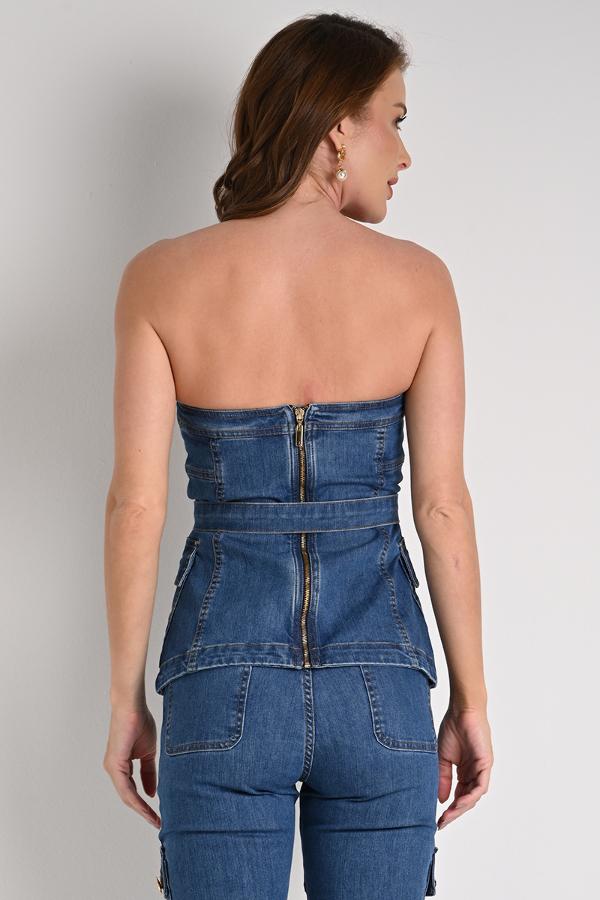 DENIM STRAPLESS TOP