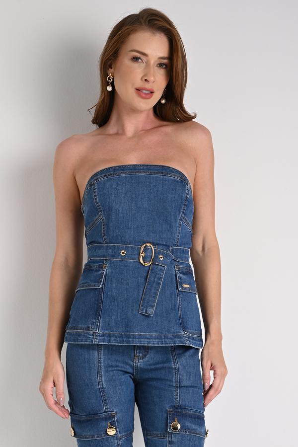 DENIM STRAPLESS TOP