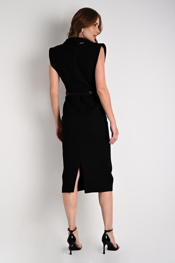 OVERLAY DETAIL DRESS WITH LEATHER BELT